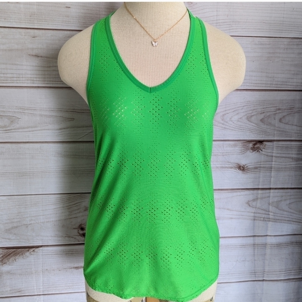 Athleta Neon Green Laser Cut Racerback Crisscross Strap Tank Top Small - Picture 2 of 9